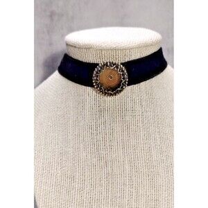 Vintage Choker Picture Locket Necklace Filigree Gold Tone Black Velvet Gothic